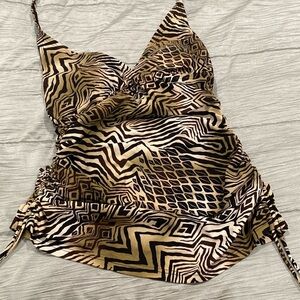 Croft & Barrow KH90203 Brown Black Pattern Tummy Slimmer Tankini Top Size 6